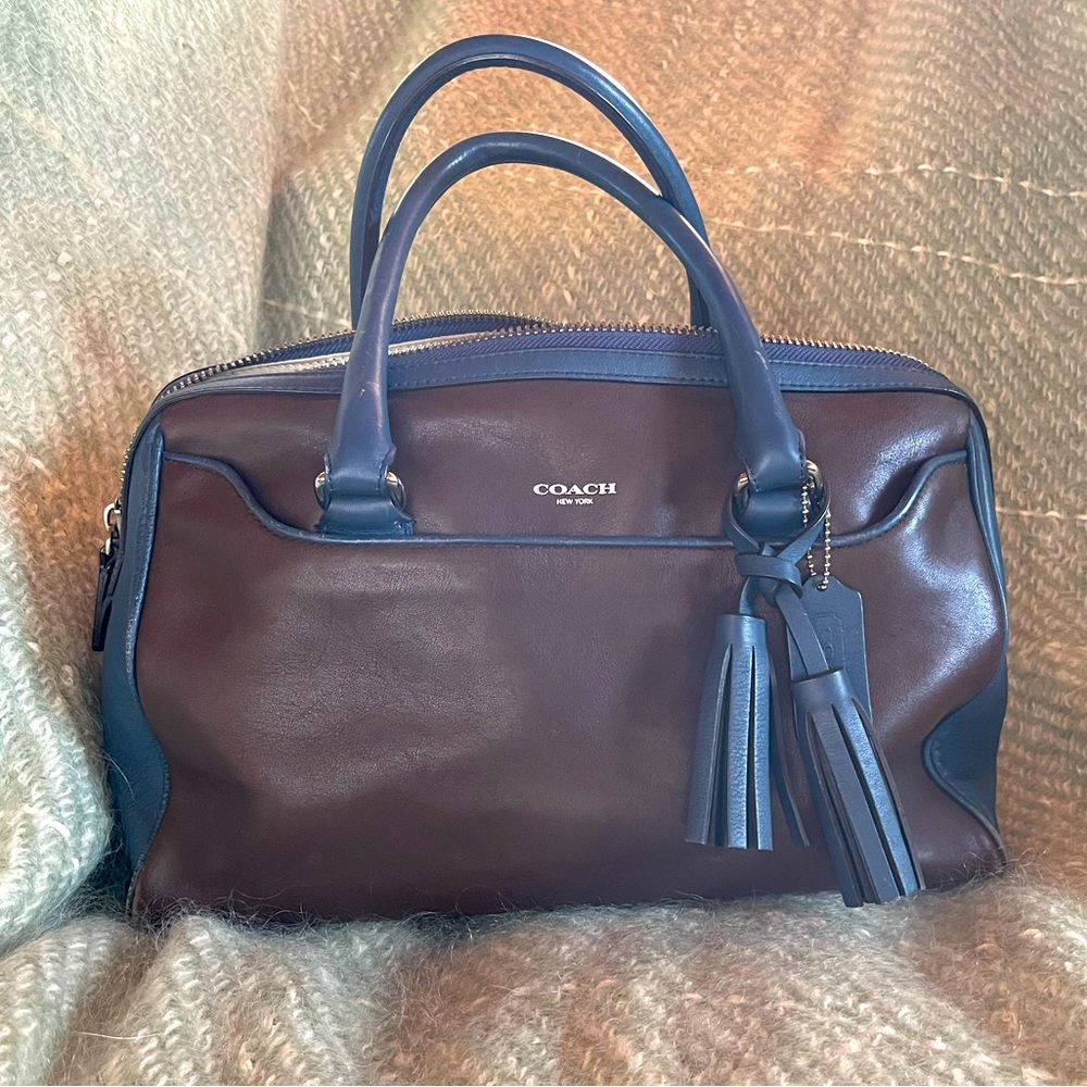 Coach Legacy Haley Satchel Two Tone Dark Brown and Navy